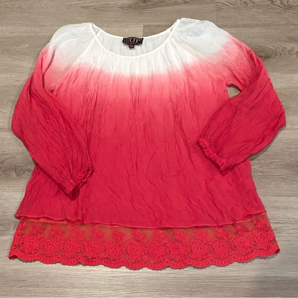 Cowgirl Up Ombre Lace Hem Blouse - Picture 1 of 9